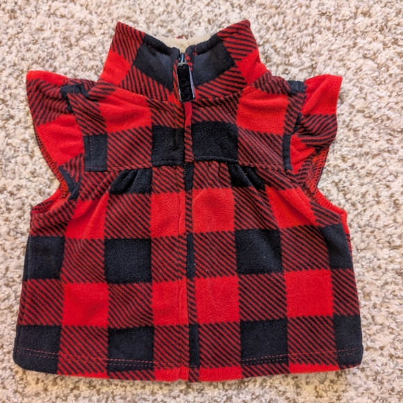 NWOT Carter's Newborn Buffalo Plaid Fleece Sherpa Vest Red Black - Picture 2 of 4